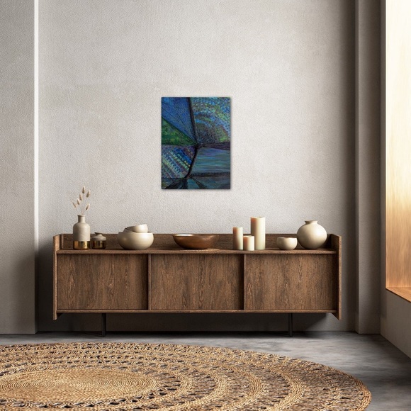 Peacock Pass, Peacock colors, original design, medium size, abstract painting. - Picture 4 of 5